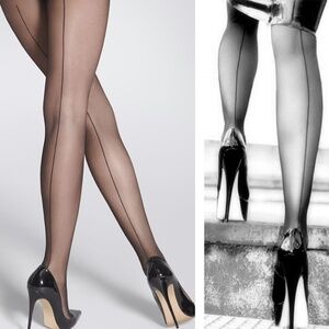 NWT LA Sheer Black Back-Seam Stocking Pantyhose
